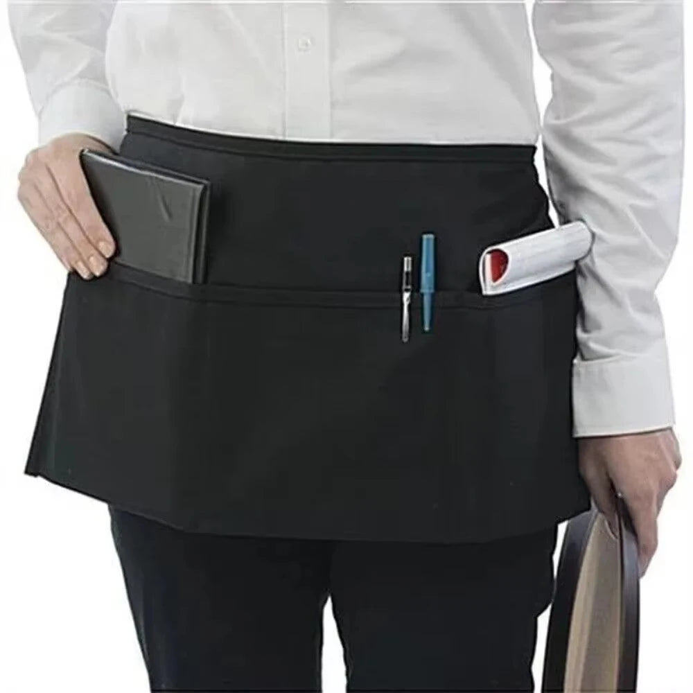 Black Waterproof Waist Apron | 3 Pocket Half Apron