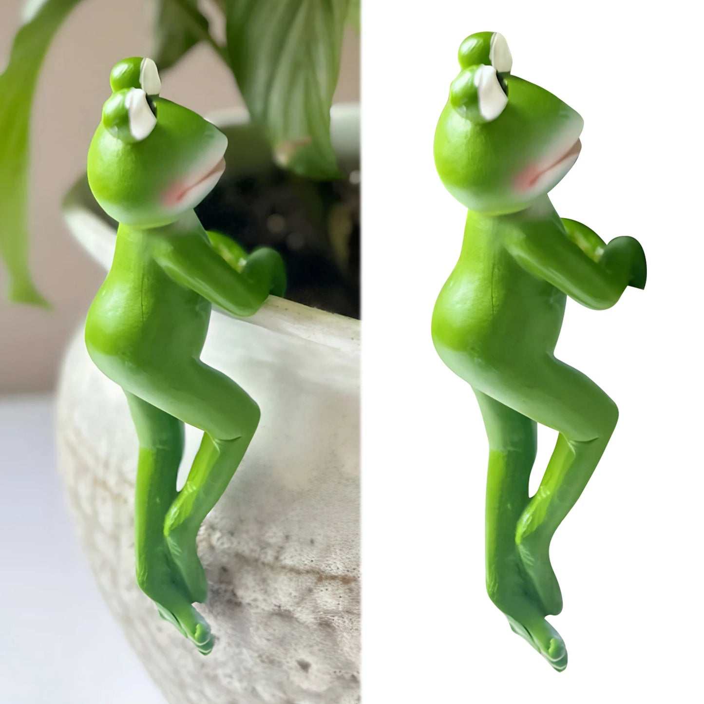 Climbing Frog Figurine Flower Pot Hugger | Resin Garden Statue