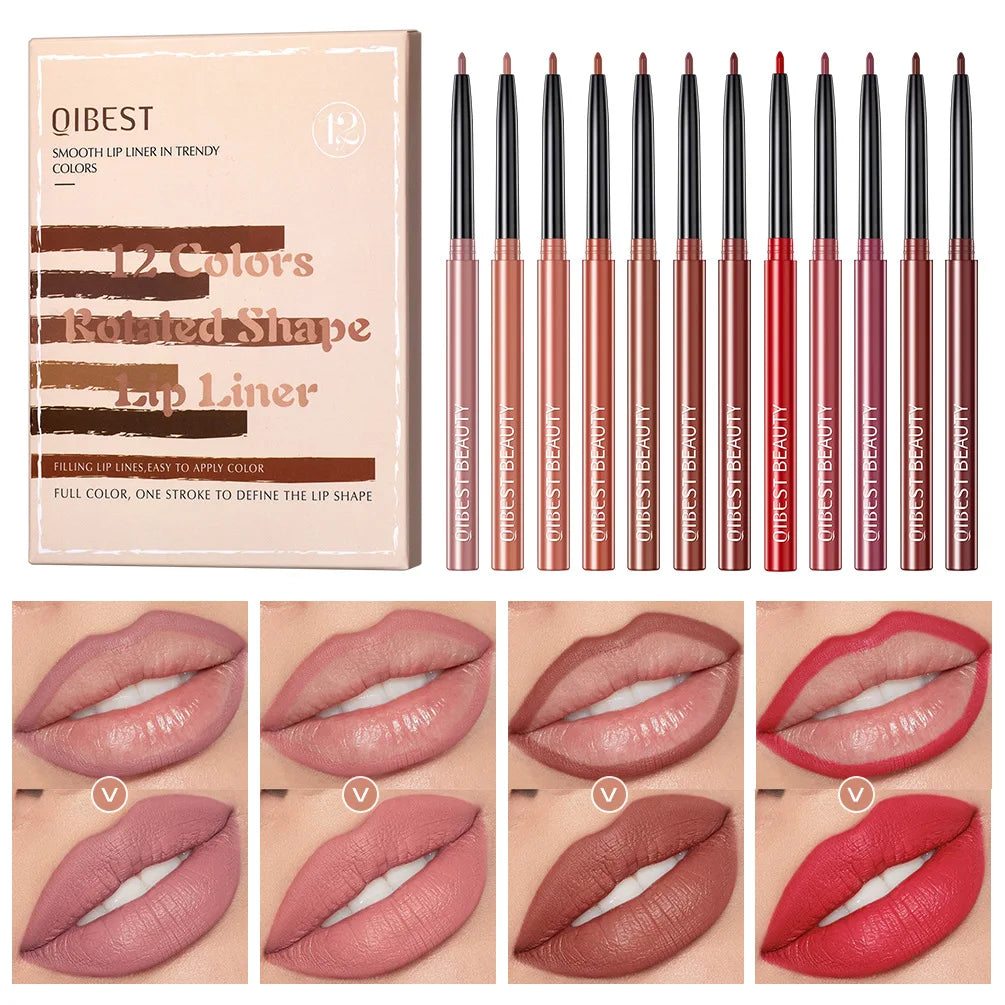 12-Piece Lip Liner Set - Long-Lasting, Waterproof, Nude Shades with Plant Squalane - Perfect Valentine's Day Gift for Her, Moist Peaceful Pleasures Health and Wellness