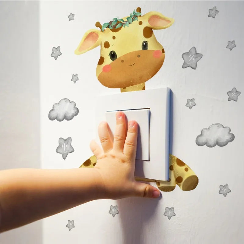 Cartoon Giraffe Panda Elephant Switch Stickers Kids Baby Bedroom Decor Home Decor Wallpaper Kids Wall Decal Room Decor Stickers Peaceful Pleasures Health and Wellness