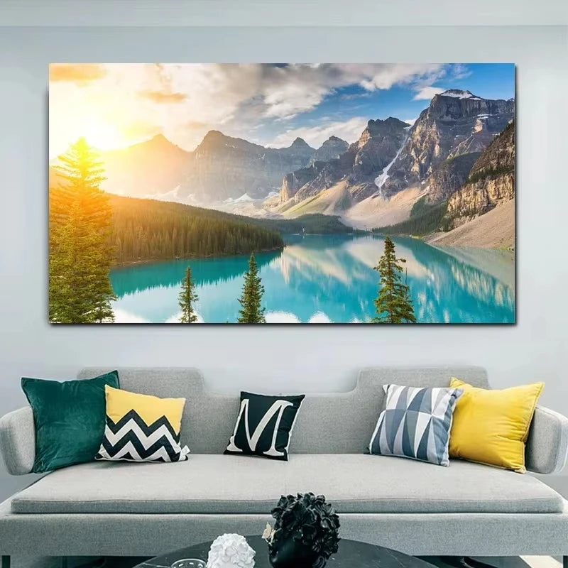 Nature Landscape Canvas Wall Art – Sunshine Forest Lake Print Landscape Canvas Print Peaceful Pleasures Health and Wellness