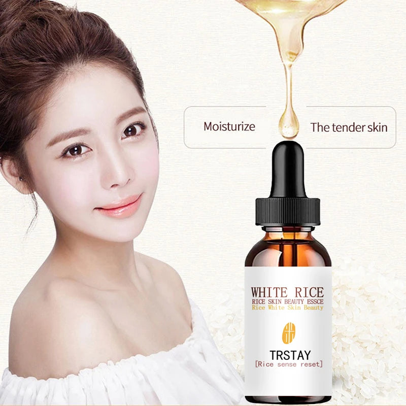 White Rice Whitening Serum Face Moisturizing Cream Shrink Pores Brighten Enzyme Anti Wrinkle Anti Aging Skin Care Essence Peaceful Pleasures Health and Wellness 15ML