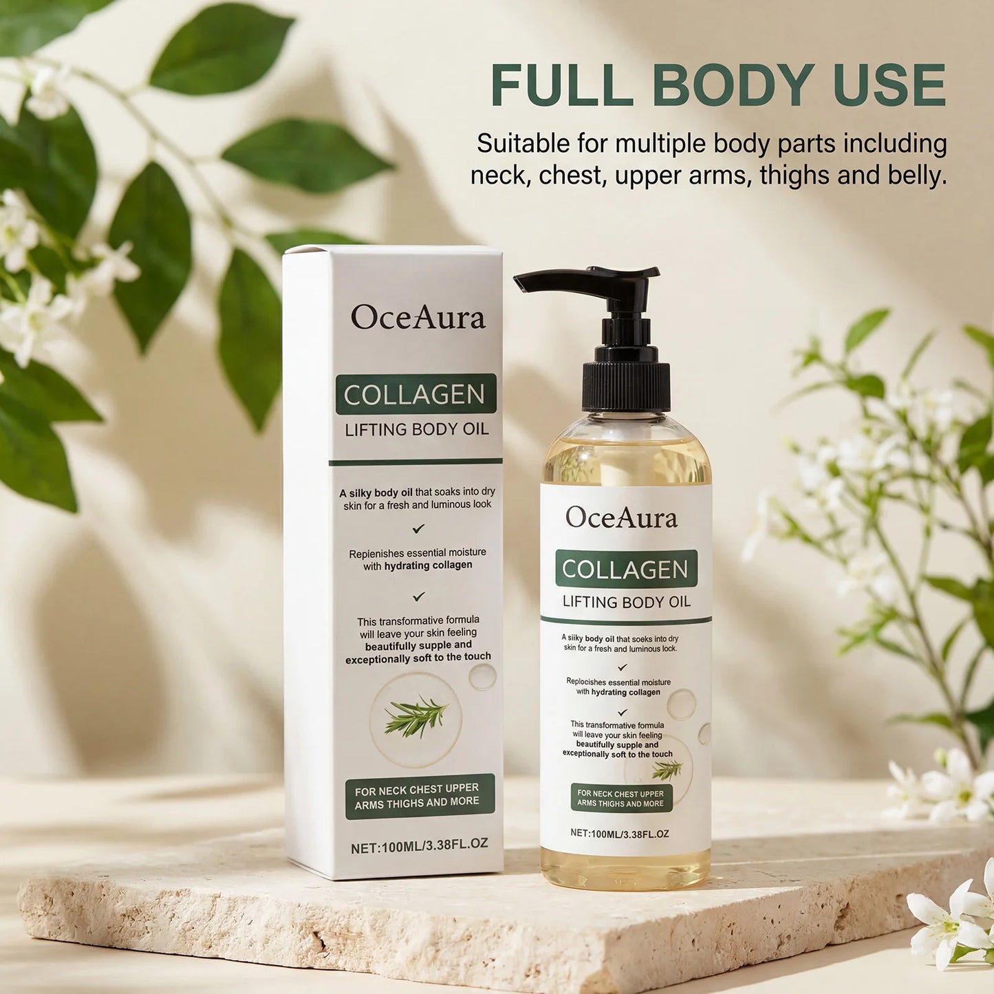 OceAura Collagen Body Oil – Hydrating Dry Skin Massage Oil 100ml
