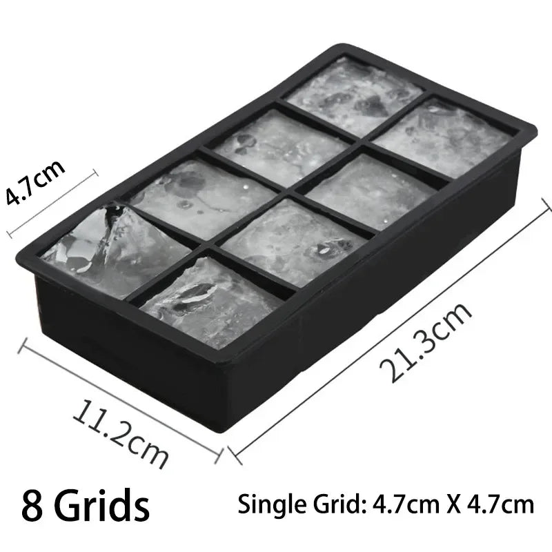 4/6/8/Grid Big Ice Tray Mold Box Large Food Grade Silicone Ice Cube Square Tray Mold Diy Bar Pub Wine Ice Blocks Maker Model Peaceful Pleasures Health and Wellness Style3