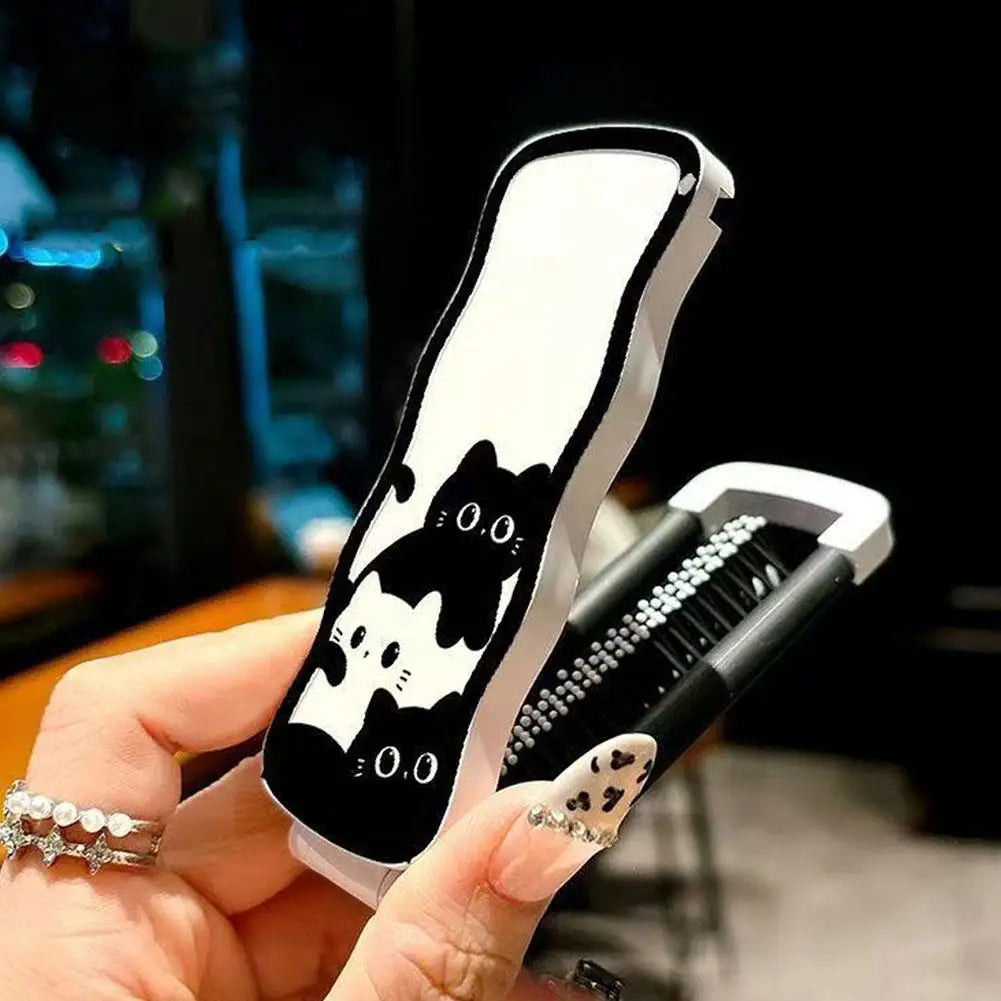 2-in-1 Foldable Comb with Mirror | Travel Scalp Massage Comb