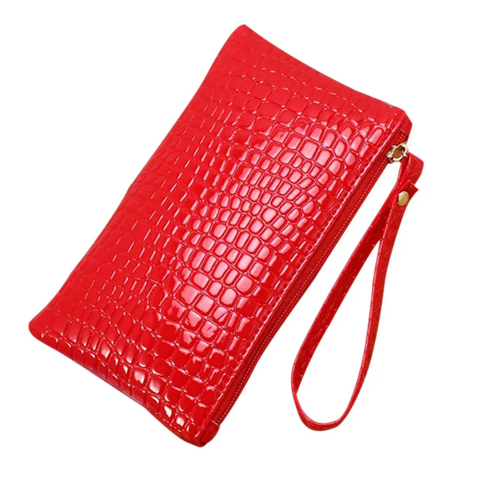 Crocodile Texture PU Phone Wallet Clutch Purse With Zipper Card Holder Makeup Pouch For Shopping Work And Daily Use Women Peaceful Pleasures Health and Wellness Red