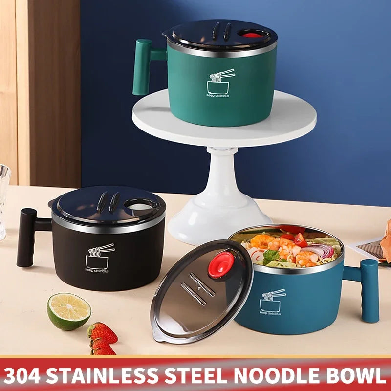 Stainless Steel Bowl With Lid For Instant Noodles Sealed And Portable Drain Bowl For Kitchen Utensils Instant Noodle Partner Peaceful Pleasures Health and Wellness