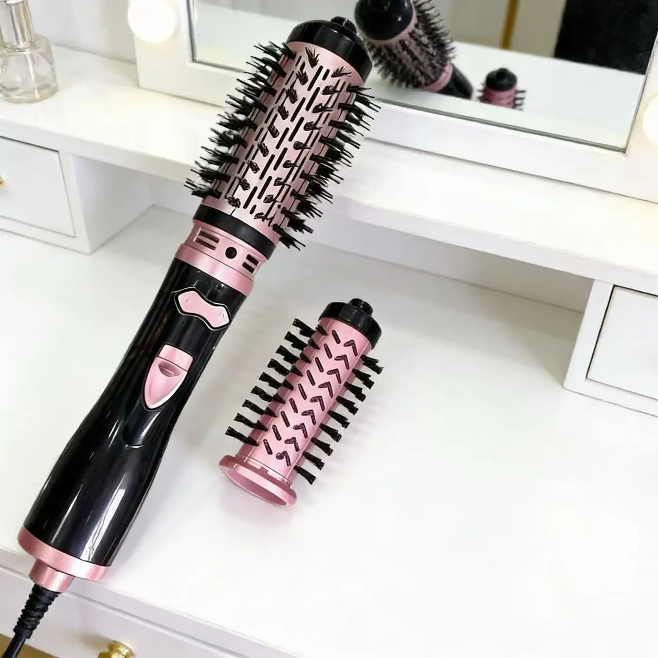 Hair Dryer Brush One Step Hot Air Styler Automatic Rotating Anti-Scald Constant Temperature Straight Curling Iron for Home Use Peaceful Pleasures Health and Wellness Rose Gold US