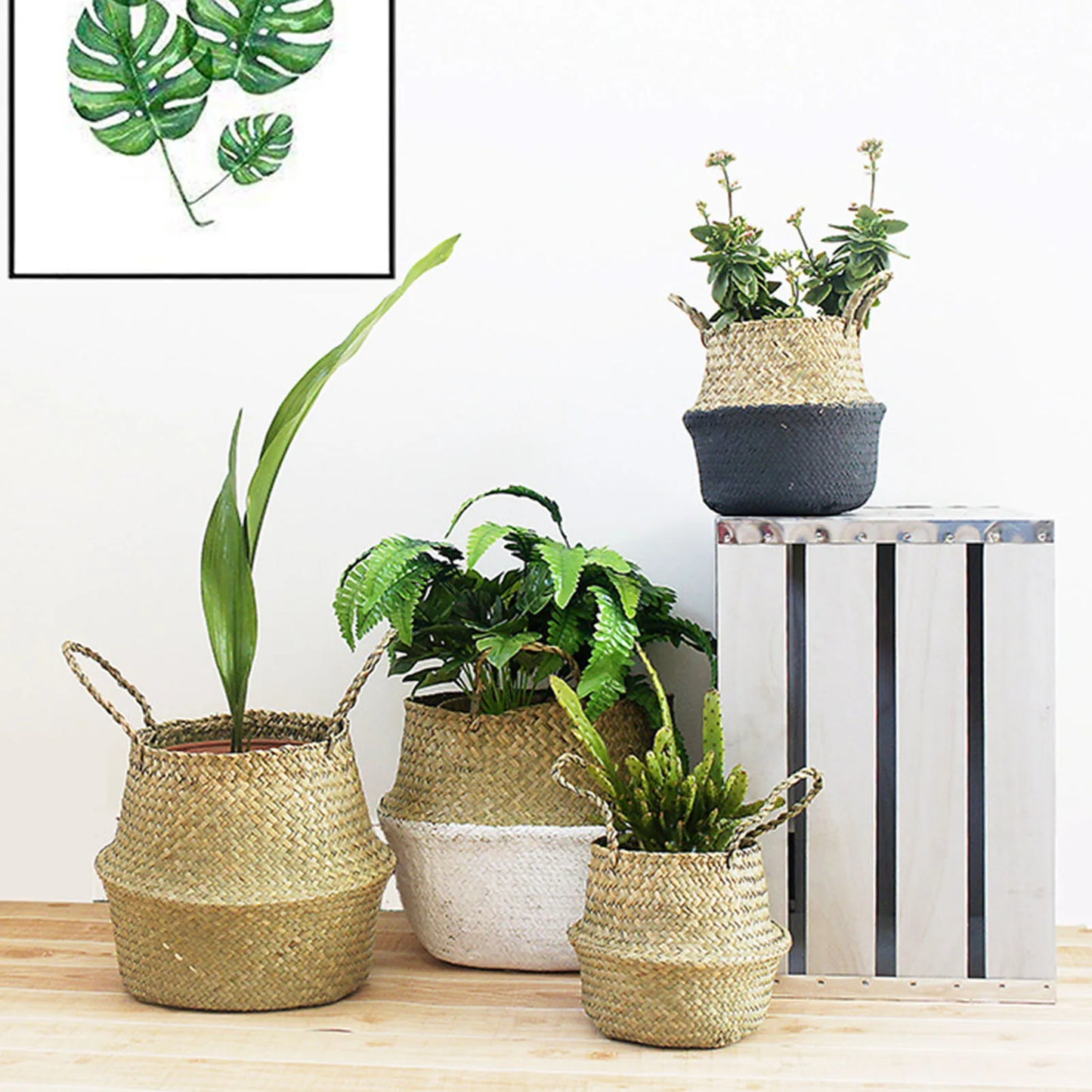 Seagrass Wickerwork Basket Portable Dirty Laundry Hamper Storage Basket Garden Plant Basket Home Decor Peaceful Pleasures Health and Wellness