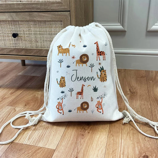 Personalised Safari Jungle Animals Toy Sack | Kids Gift Bag Personalised Gift Bag Peaceful Pleasures Health and Wellness