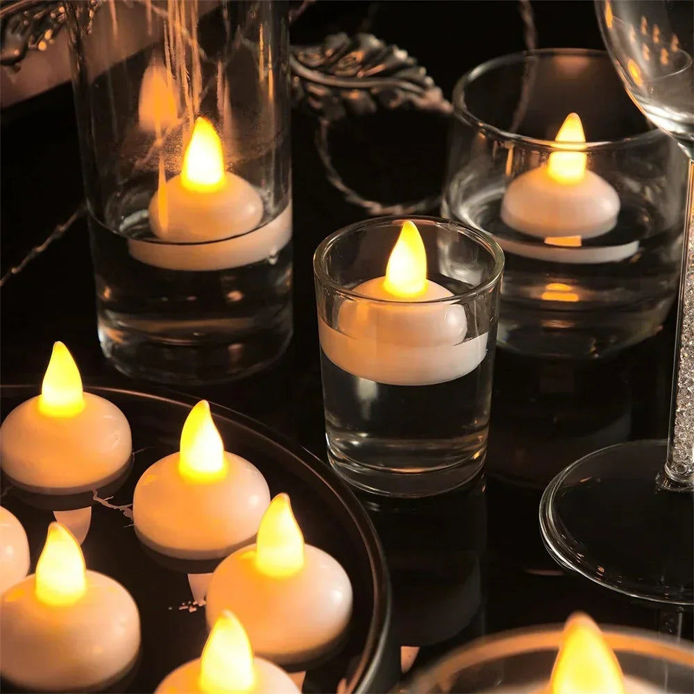 12/24 Pack Flameless Floating Candles Warm White LED Flickering Tealight Decor for Wedding Party Centerpiece Pool Christmas Peaceful Pleasures Health and Wellness