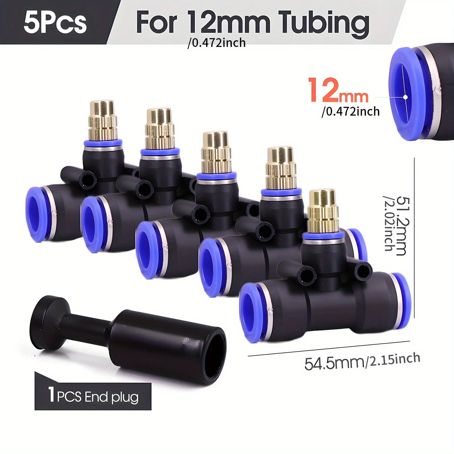 Brass Misting Nozzle with Tee Adapter Adjustable Atomizer Sprayer Outdoor Garden Irrigation Watering 6/8/10/12/14/16mm PE Tubing Peaceful Pleasures Health and Wellness for 12mm Tubing