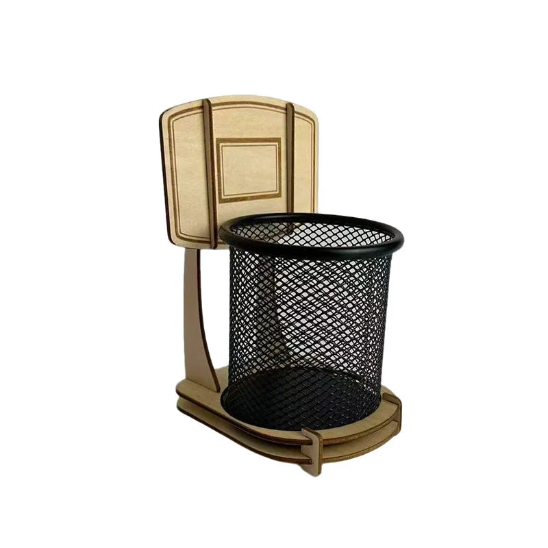 Wooden Multi-functional Assembled Basketball Hoop, Pen Holder, Stationery Storage, Office, Study, Entertainment Storage Tool Box Peaceful Pleasures Health and Wellness
