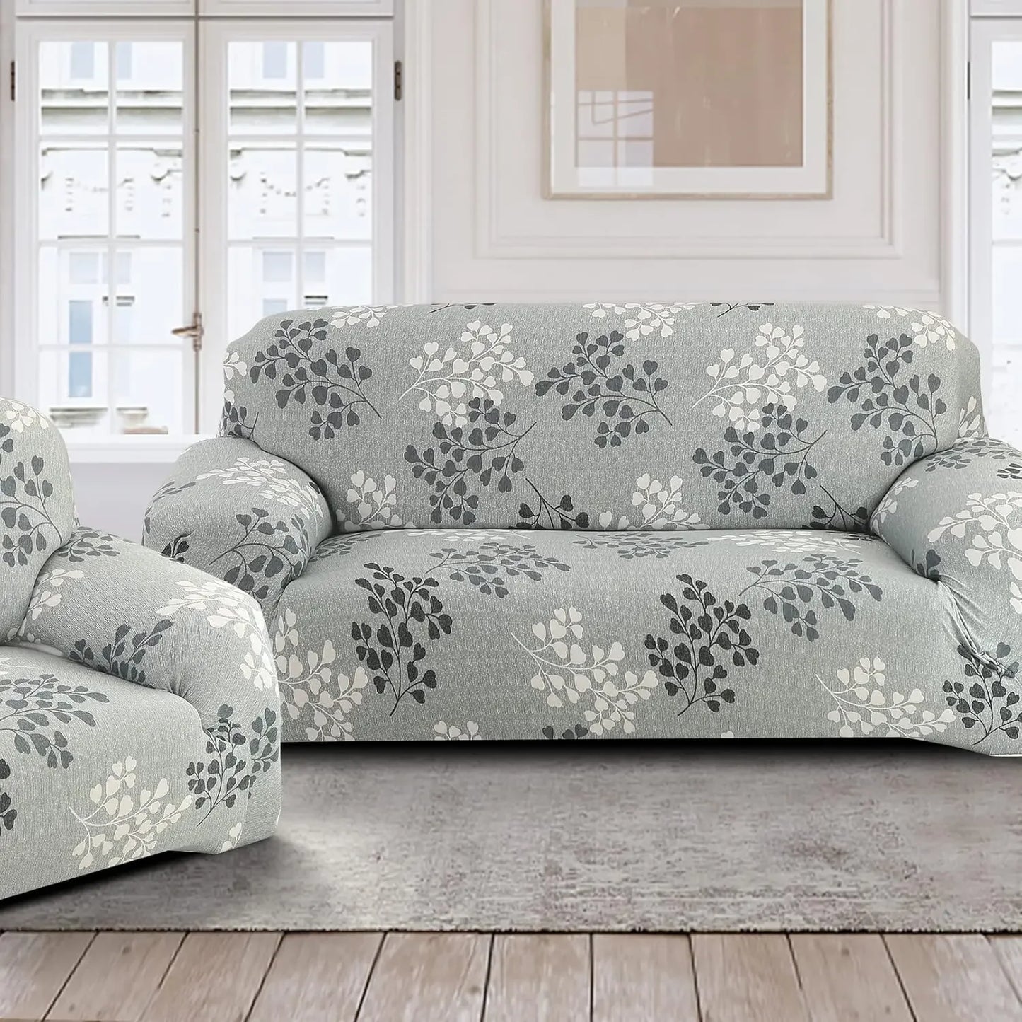 Printed Slipcover Elastic Sofa Covers Stretch Spandex 1/2/3/4 Seater Couch Cover Furniture Protector with 1Pcs Cushion Cover Peaceful Pleasures Health and Wellness