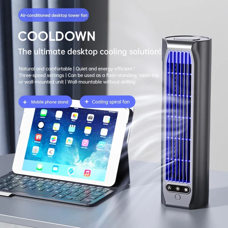 Portable Desktop Fan USB Rechargeable Silent Wall Mount Kitchen Office Bedroom Cooler with Phone Stand Air Fan Peaceful Pleasures Health and Wellness