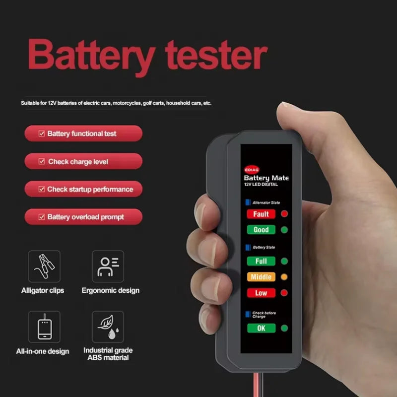 12V Car Battery Tester, Alternator Tester Automotive,Battery Checker, Analyzer to Check Alternator & Battery Charging System,LED Peaceful Pleasures Health and Wellness