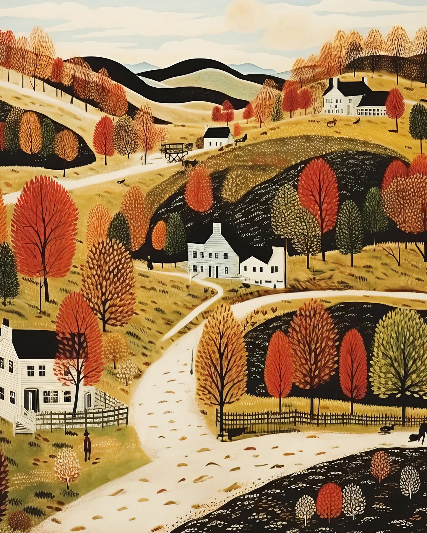 Country Road Church and Community Poster Landscape Scenery Canvas Painting American Folk Wall Art Picture Living Room Home De Peaceful Pleasures Health and Wellness 3 50x70cm Unframed