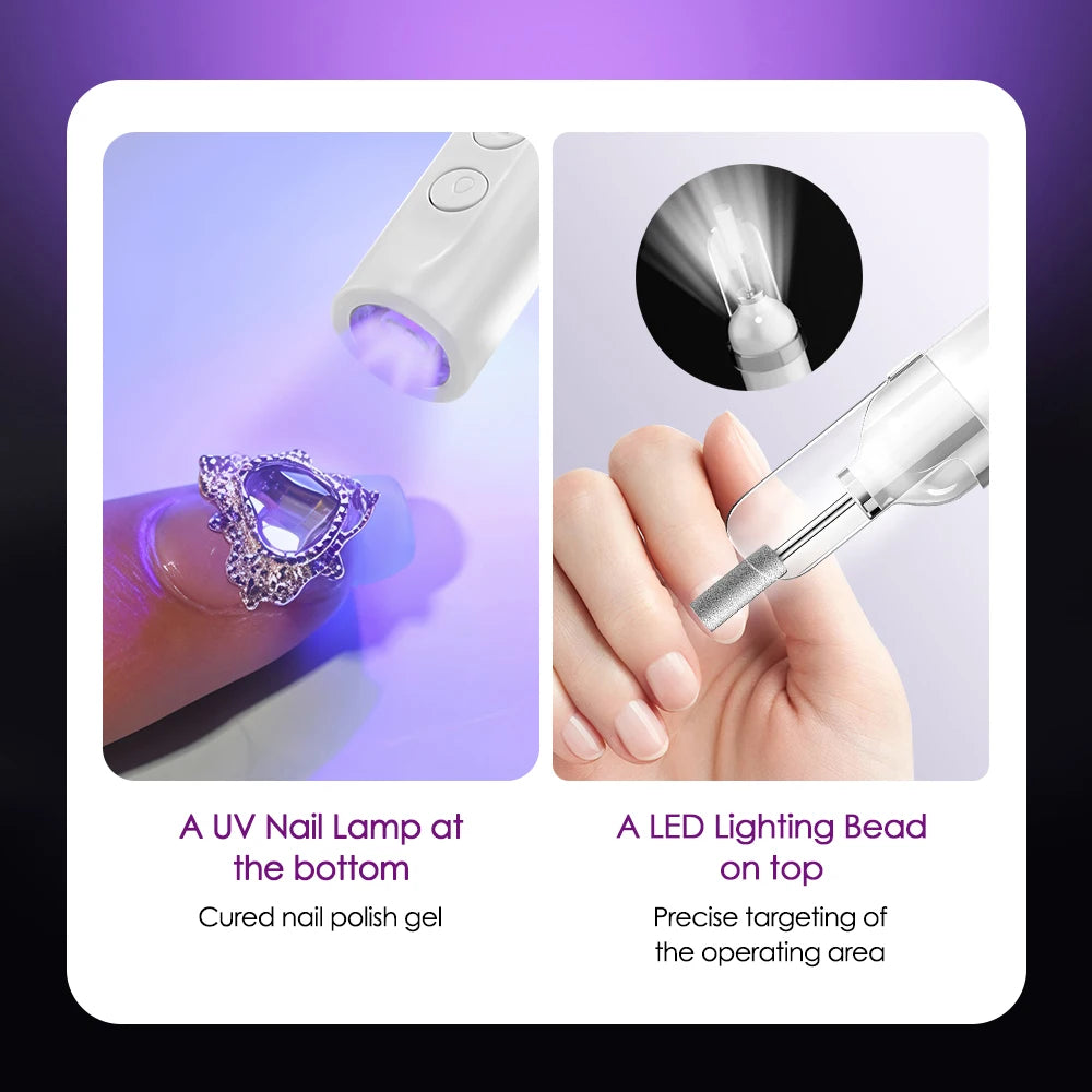 Electric Nail Drill Machine with UV Lamp Drill Off Gel Manicure Nail Polisher Set with Drill Bits Sanding Bands Nail Supplies Peaceful Pleasures Health and Wellness