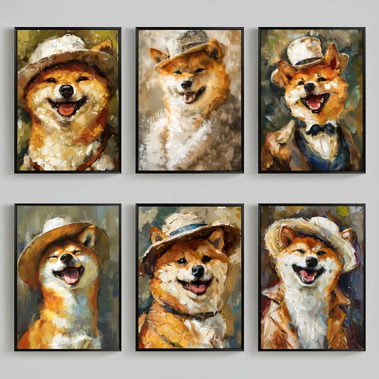 Smiling Shiba Inu Dog Canvas Wall Art | Nordic Vintage Poster Canvas Wall Art Peaceful Pleasures Health and Wellness