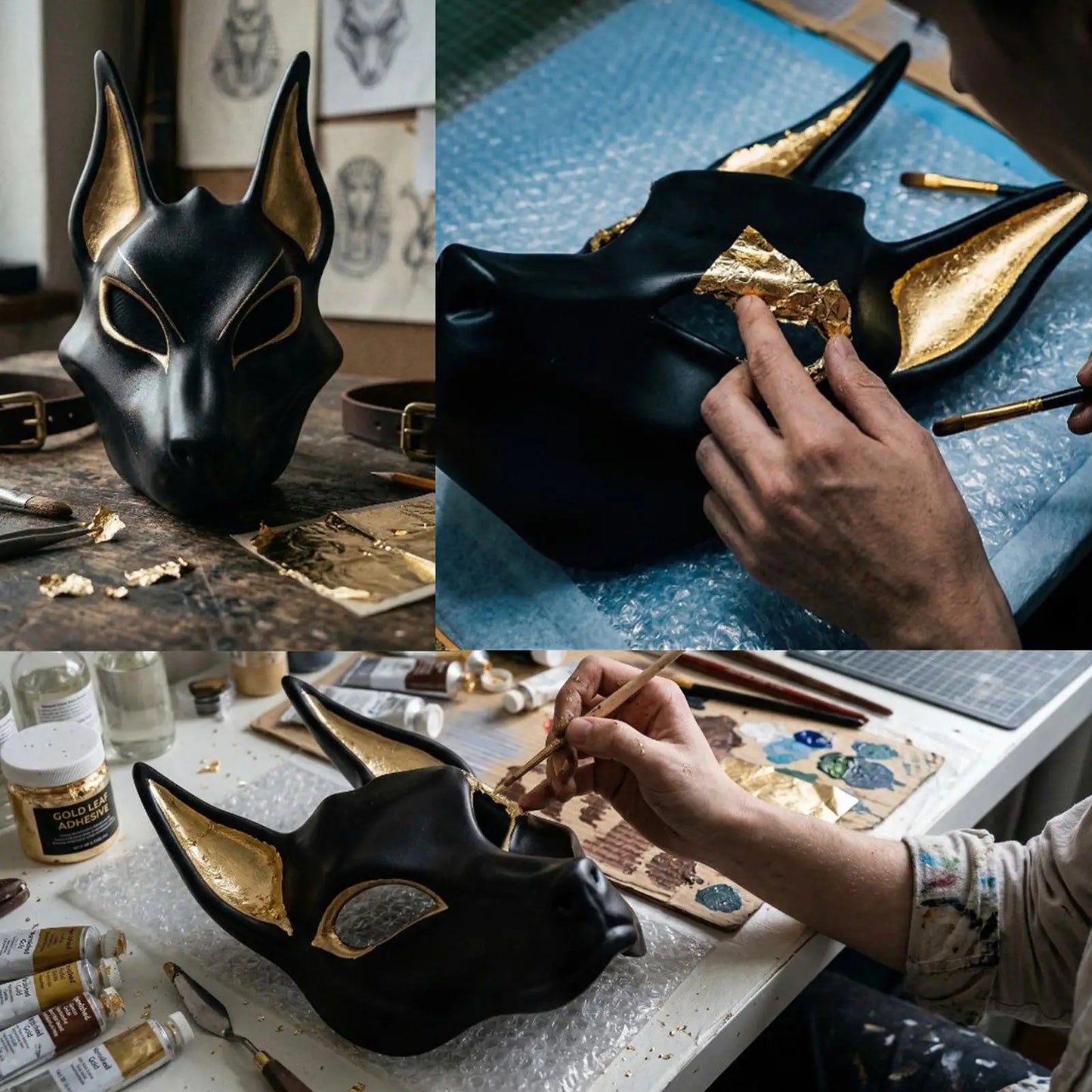 Egyptian Jackal Masque Halloween Cosplay Props Hand Painted Faux Gold Masquerade Masque for Holiday Masquerade Party Theater Peaceful Pleasures Health and Wellness CN
