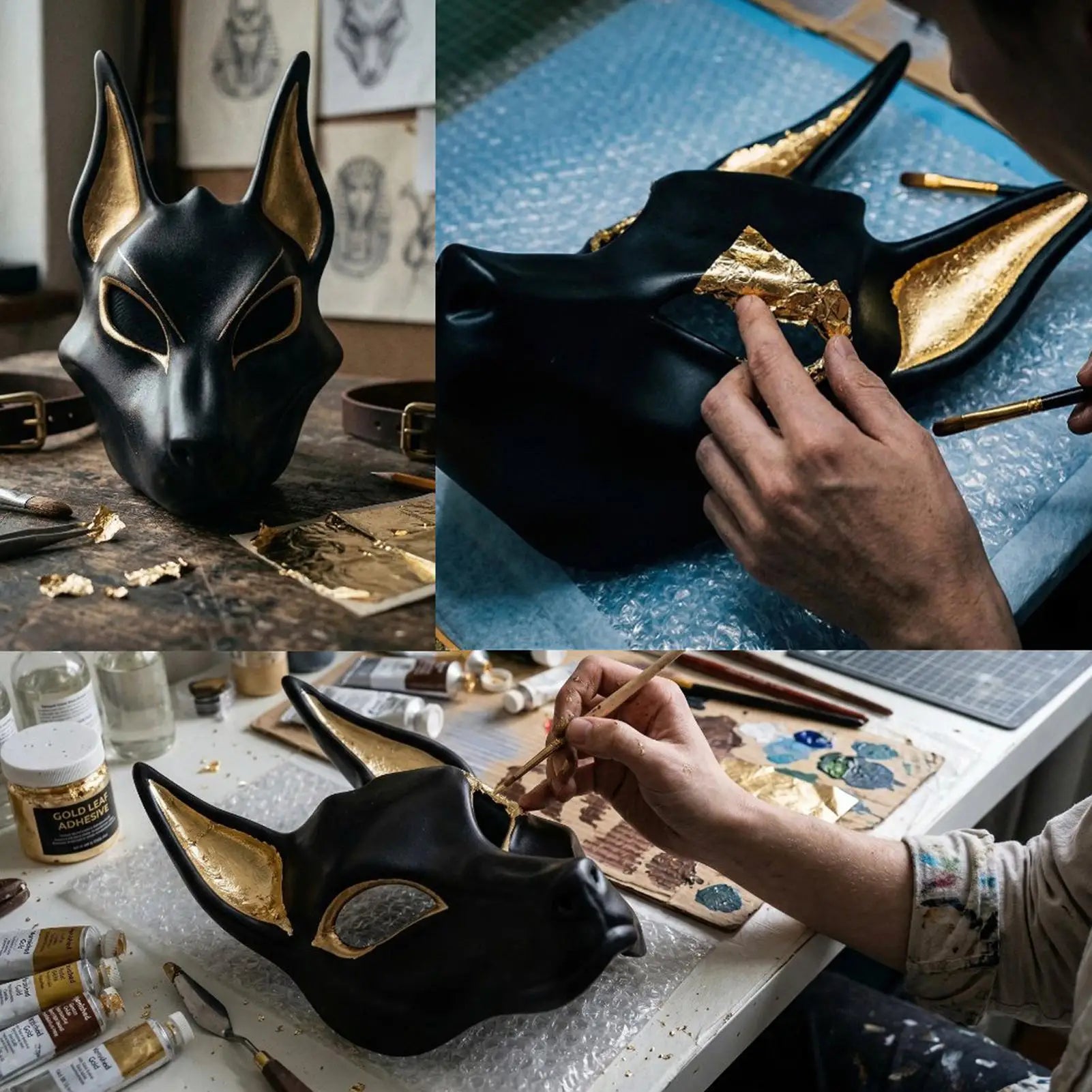 Egyptian Jackal Masque Halloween Cosplay Props Hand Painted Faux Gold Masquerade Masque for Holiday Masquerade Party Theater Peaceful Pleasures Health and Wellness CN