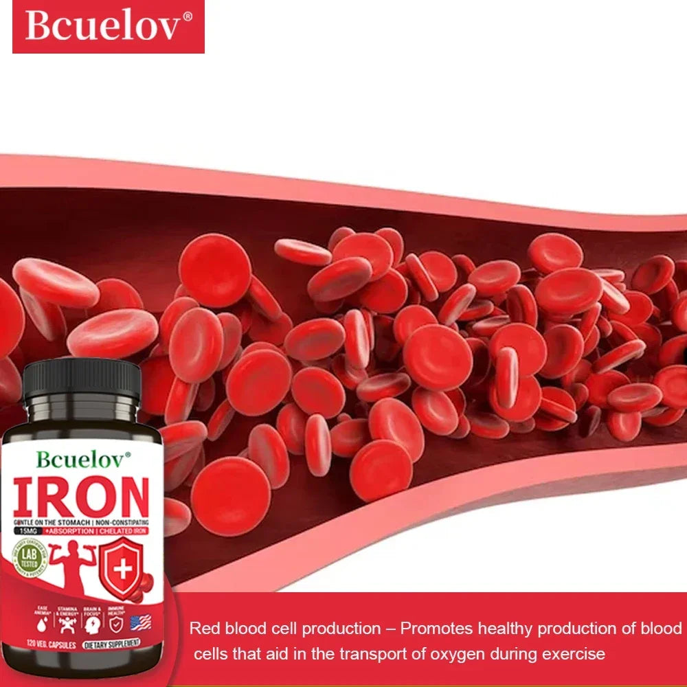 Bcuelov Iron Supplements 15mg – Energy, Immunity & Brain Health