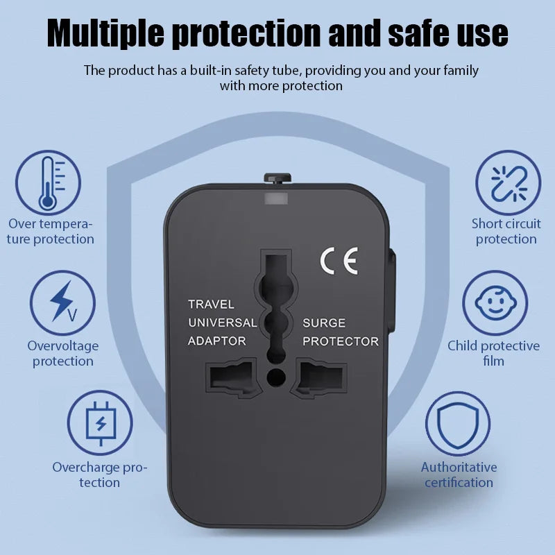 Universal Travel Adapter 150+ Countries | 2 USB & Surge Protection