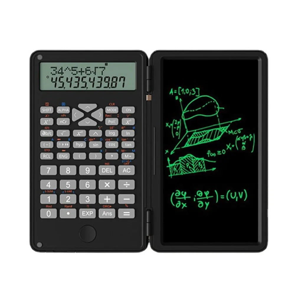 3 in 1 Scientific Calculator Foldable 6-inch Office LCD Drawing Pad Large Screen Display Multifunctional Digital Writing Tablet Peaceful Pleasures Health and Wellness Black