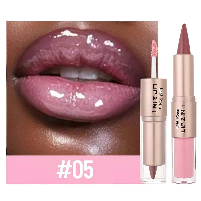 2-in-1 Brown Matte Lip Liner & Lip Gloss Pencil | Waterproof