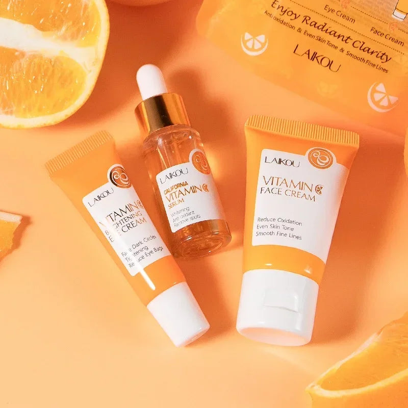 3pcs/Set LAIKOU Vitamin C Facial Set for Hydrating Moisturizing Whitening and Brightening Peaceful Pleasures Health and Wellness