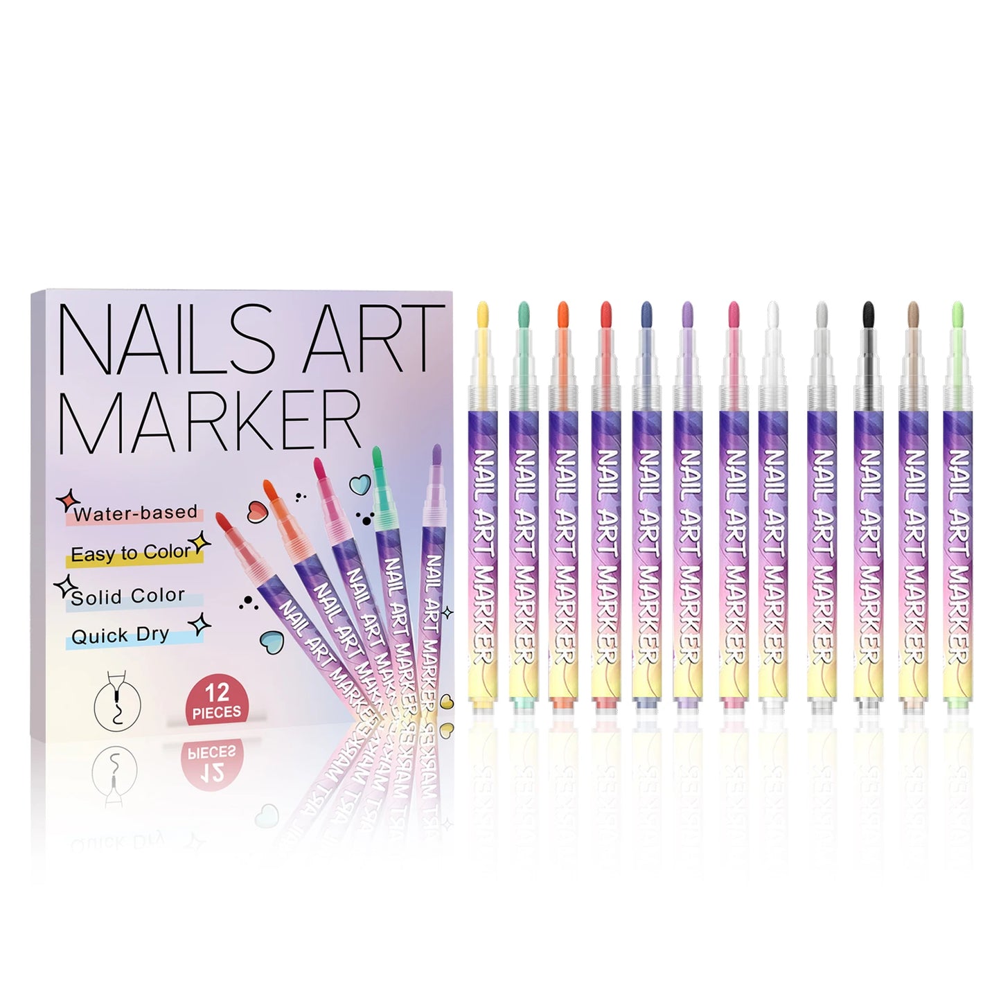 Nail Art Pen Waterproof Quick Drying for Artists | 12pcs Peaceful Pleasures Health and Wellness 12pcs Boxed