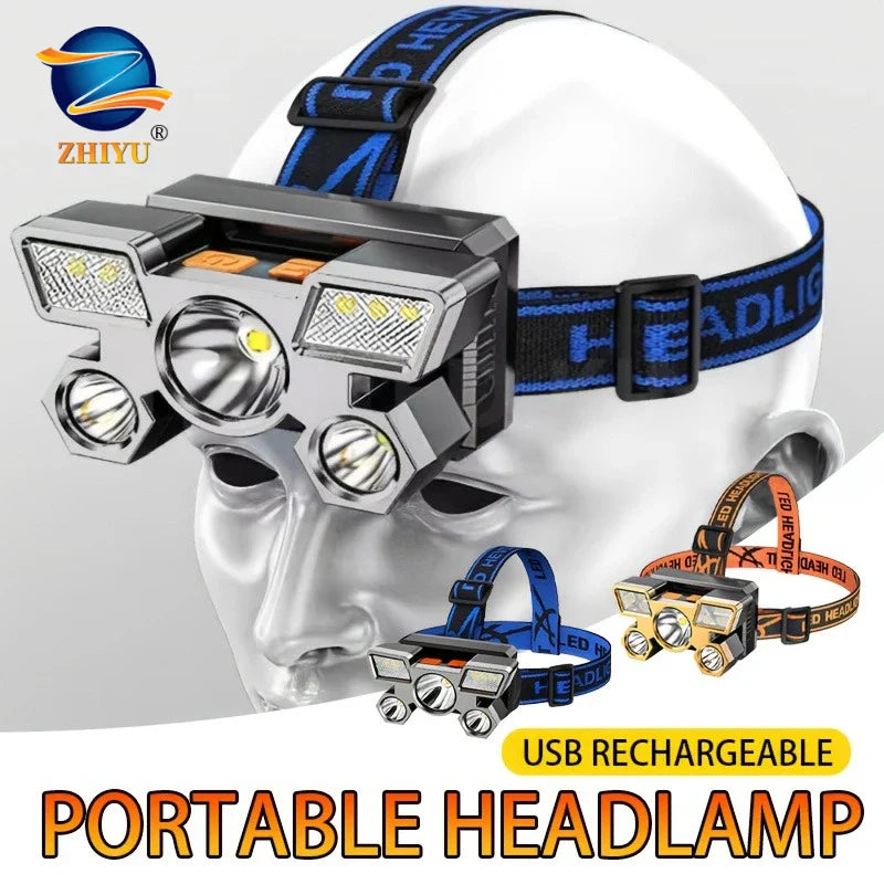 5 LED Rechargeable Headlamp – 8 Modes, IPX4, 200 Lumens