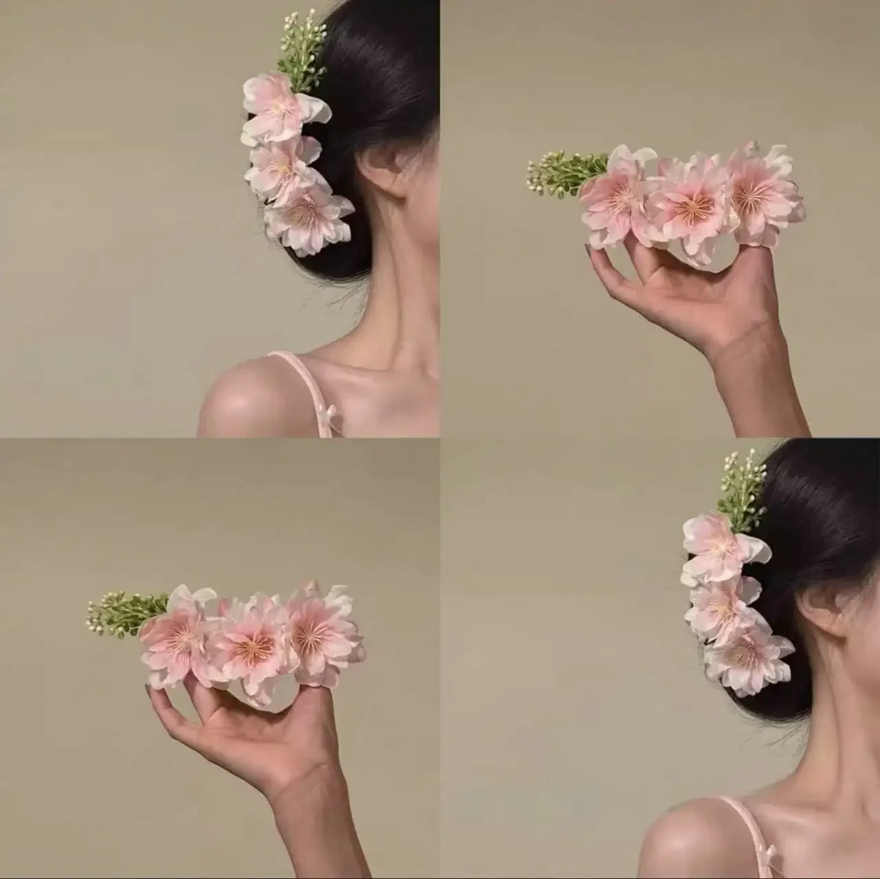 Pink Flower Hair Comb Spring and Summer Atmosphere Travel Hair Accessory Creative New Chinese-style Side-tied Hairpin Headwear Peaceful Pleasures Health and Wellness