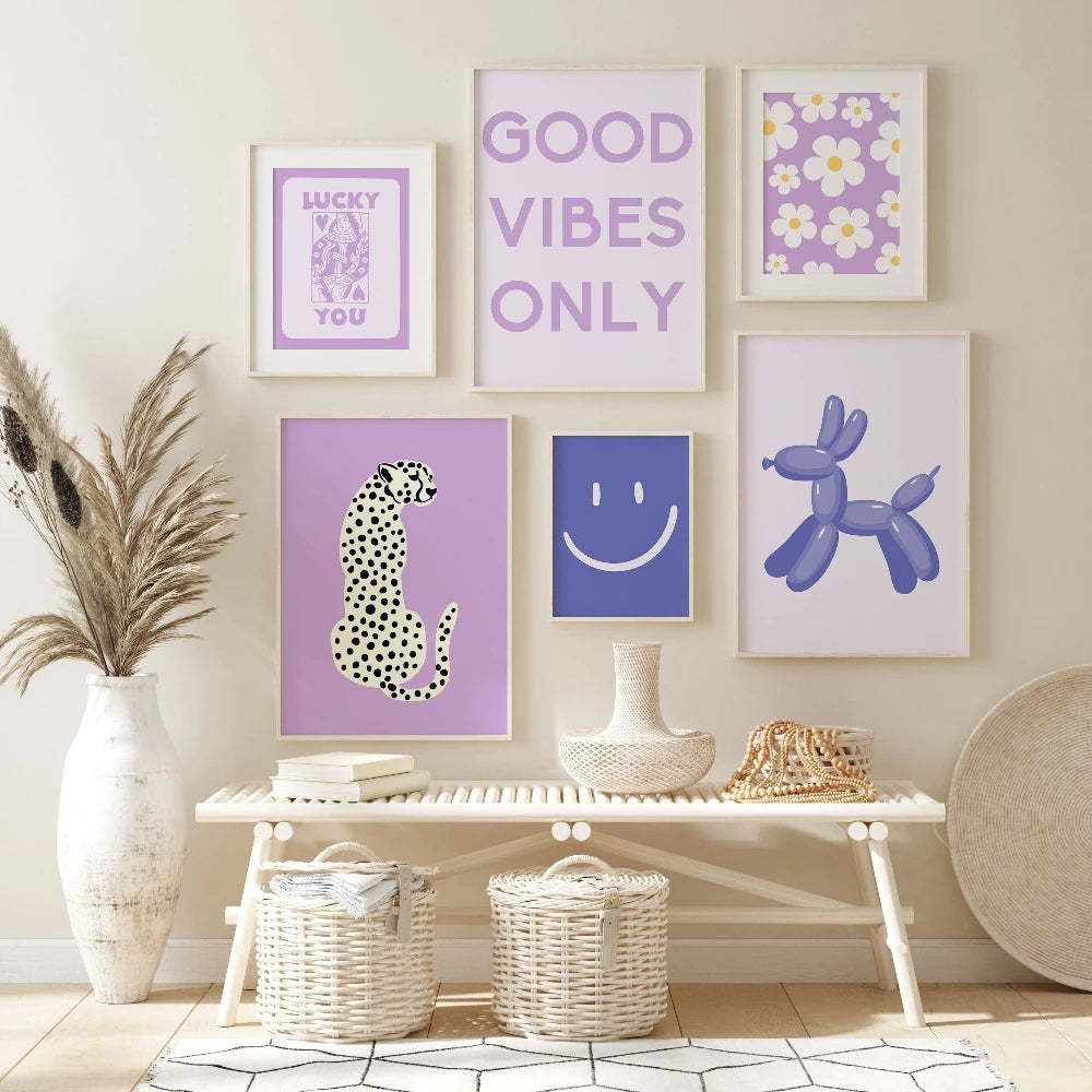 Purple Preppy Aesthetic Gallery Wall Prints Posters Trendy Retro Wall Art Collage Dorm Room Decor Funky Y2k Poster Aesthetic Peaceful Pleasures Health and Wellness