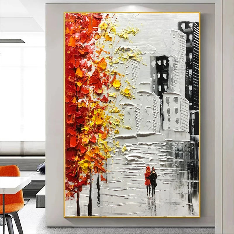 100% Hand Made Abstract Rustic Cityscape, Unframed Artwork, Murals, Black, White, High Quality Wall Art Peaceful Pleasures Health and Wellness