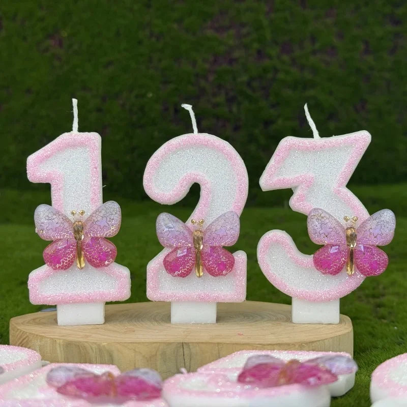 Number 1-9 Birthday Candle Cake Topper Colours Creative Candle Cute Pink Butterfly Digital Candle Birthday Wedding Party Decor Peaceful Pleasures Health and Wellness