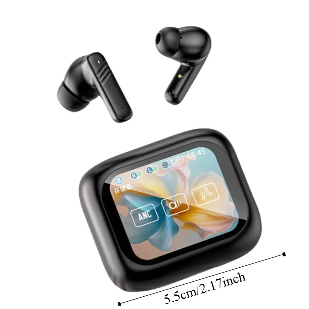 Bluetooth 5.4 Full Touch Screen Headphones Smart LCD in Ear Wireless in-Ear Earbuds Long Battery HD Call ANC Bluetooth Earphones Peaceful Pleasures Health and Wellness