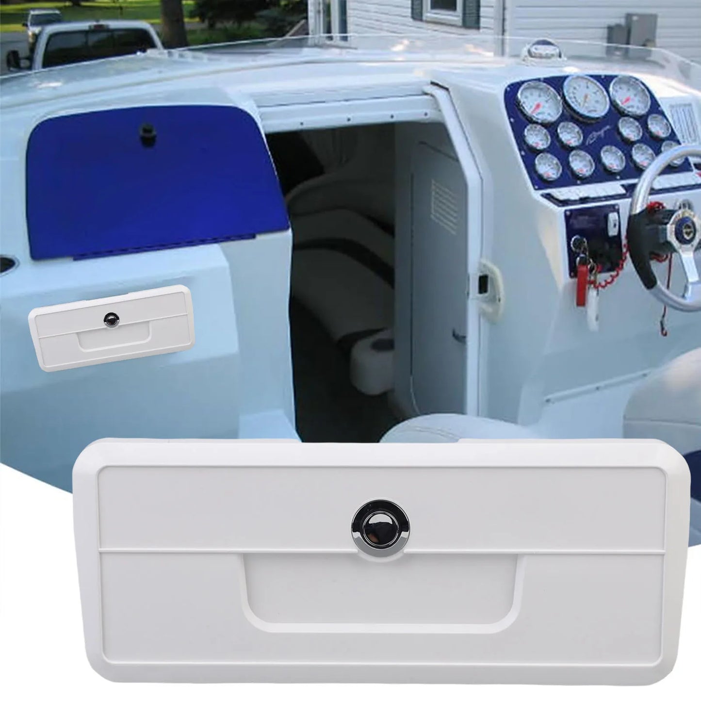Marine Boat Storage Box with Cup Holders & Lock | ABS