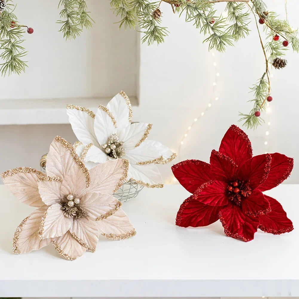 Glitter Poinsettia Artificial Christmas Flower | 30cm Handmade