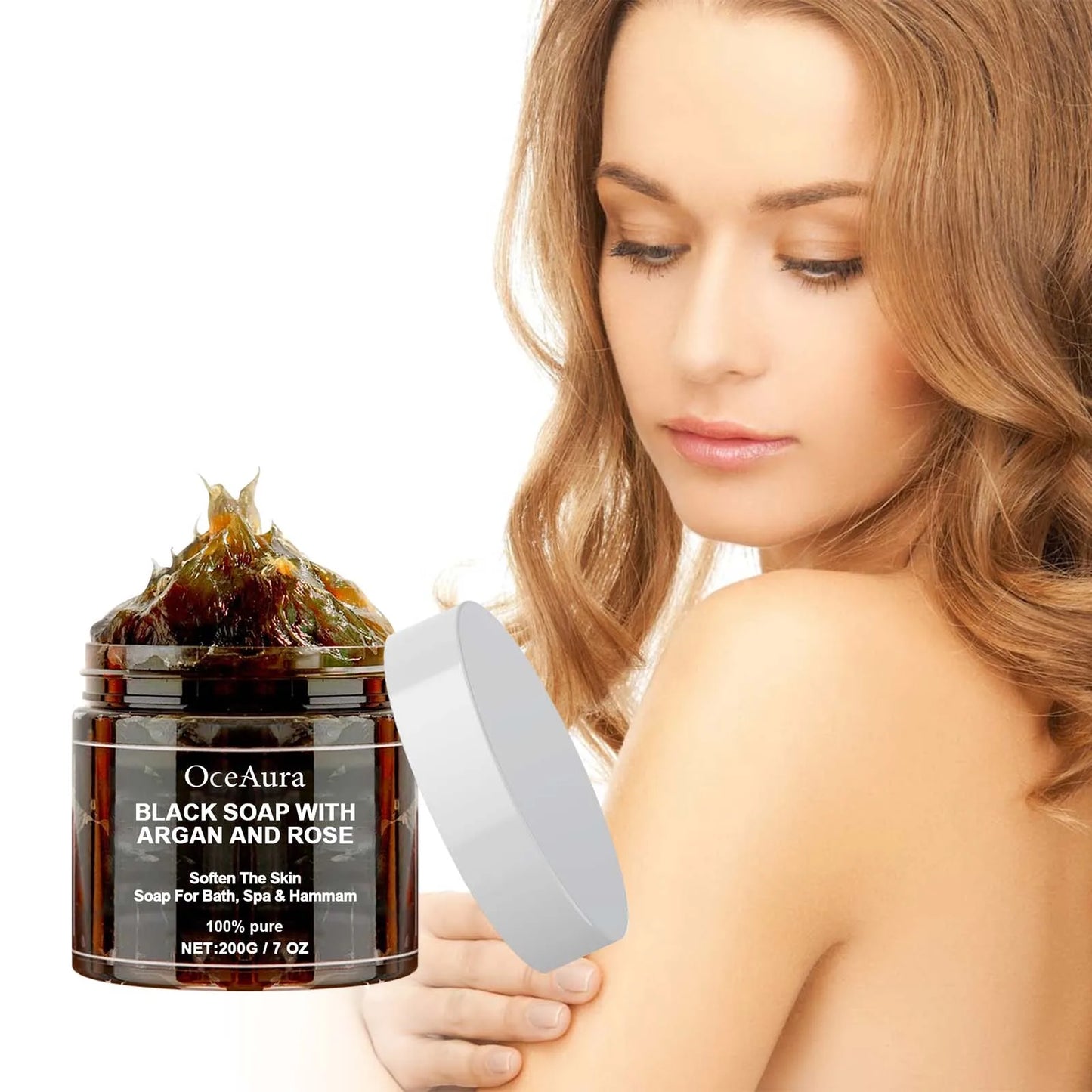 OceAura Black Beldi Soap Argan & Rose 200g – Body Scrub