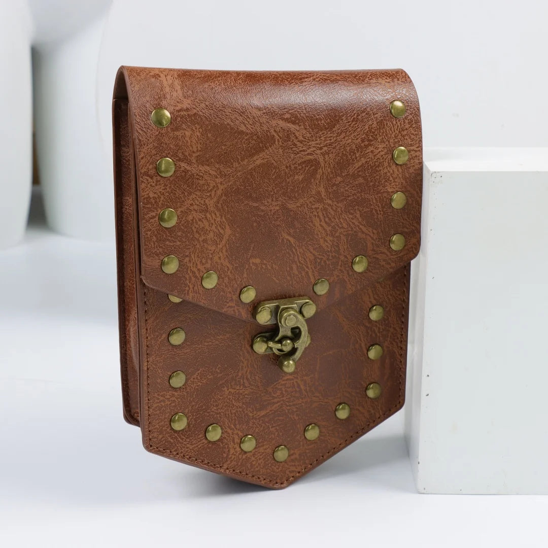 Viking Rivet Leather Waist Pouch Medieval Retro Belt Bag LARP