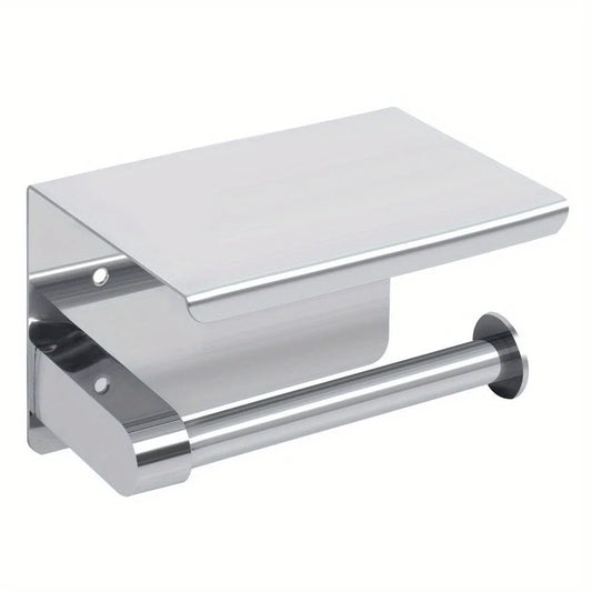 Stainless Steel Toilet Paper Holder with Phone Shelf Toilet Paper Holder Peaceful Pleasures Health and Wellness