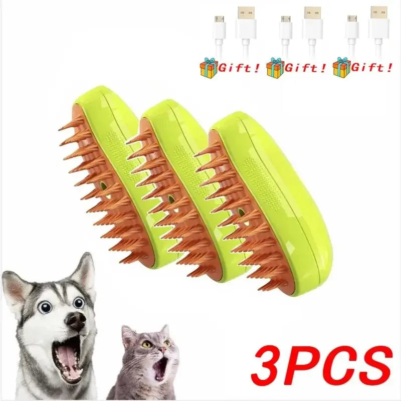 3-in-1 Electric Steam Pet Brush – Cat & Dog Grooming Comb