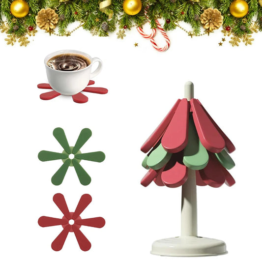 Silicone Trivets for Hot Dishes Office Desk Restaurant Cafe Coaster Decoration Foldable Christmas Tree Shape Table Mat Set of 3 Peaceful Pleasures Health and Wellness