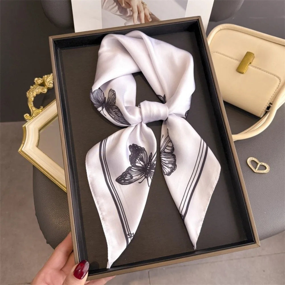 Women's Butterfly Print Square Silk Scarf & Bandana – 70cm