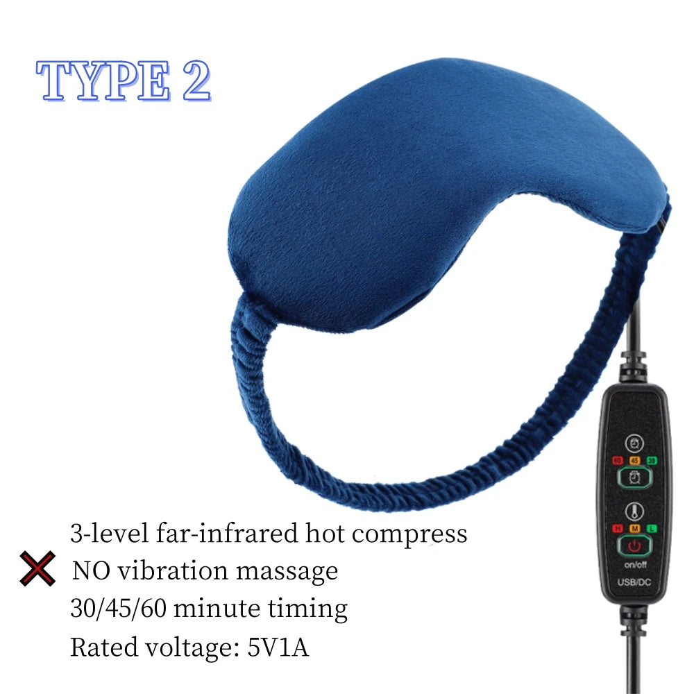 USB Charging Hot Compress Eye Mask Dry Eyes Relief Heated Massage Steam Eyemask with Remote Control Office Sleeping Eye Shade Peaceful Pleasures Health and Wellness Type 2