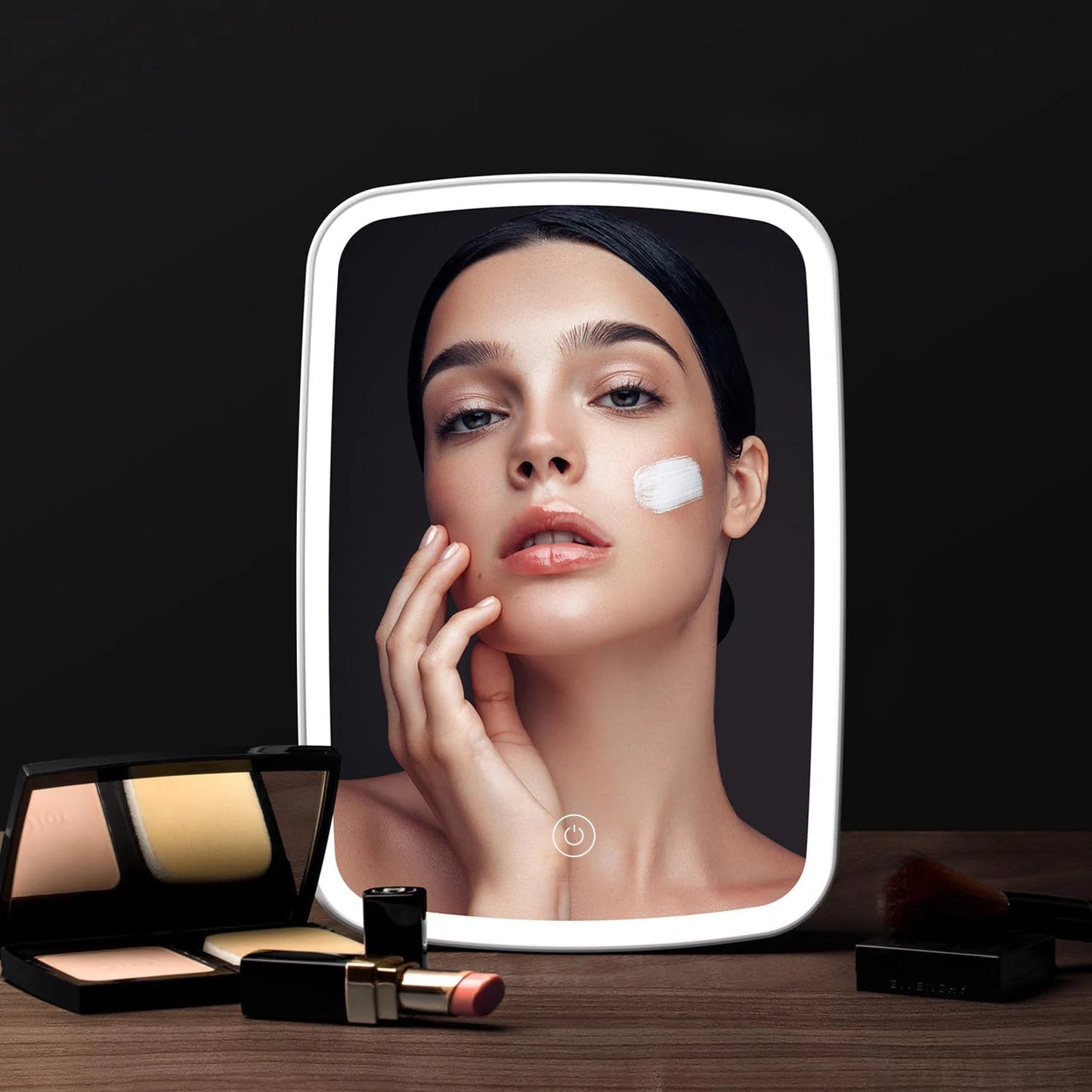 LED Makeup Mirror with Stand Desktop Folding Compact Square Travel Cosmetic Portable Lighted Vanity Mirror Touch Screen Tabletop Peaceful Pleasures Health and Wellness