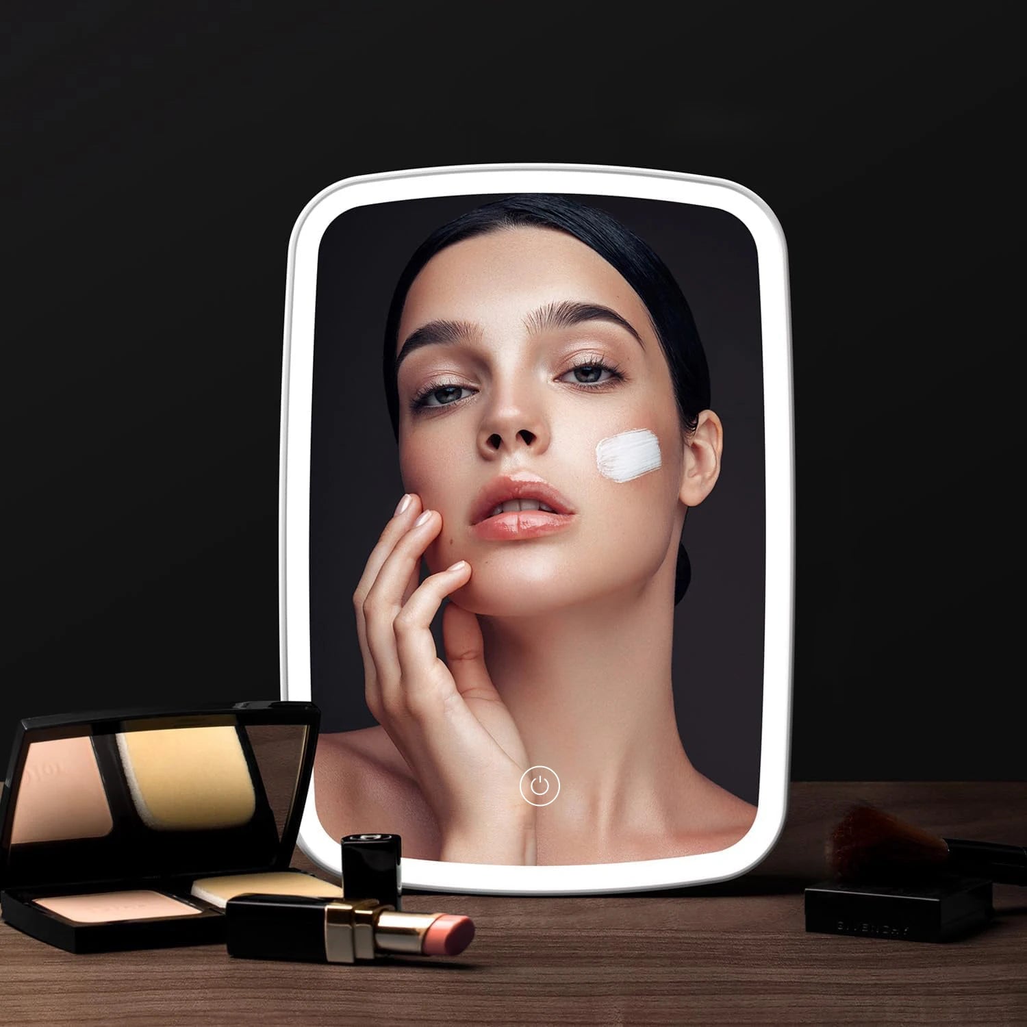 LED Makeup Mirror with Stand Desktop Folding Compact Square Travel Cosmetic Portable Lighted Vanity Mirror Touch Screen Tabletop Peaceful Pleasures Health and Wellness