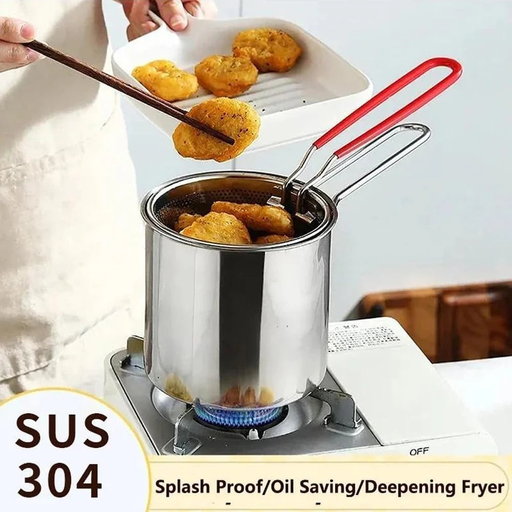 Stainless Steel Deep Fryer With Frying Basket Multifunctional Small Pot Kitchen Specific Frying Chicken And Other Cooking Tools Peaceful Pleasures Health and Wellness