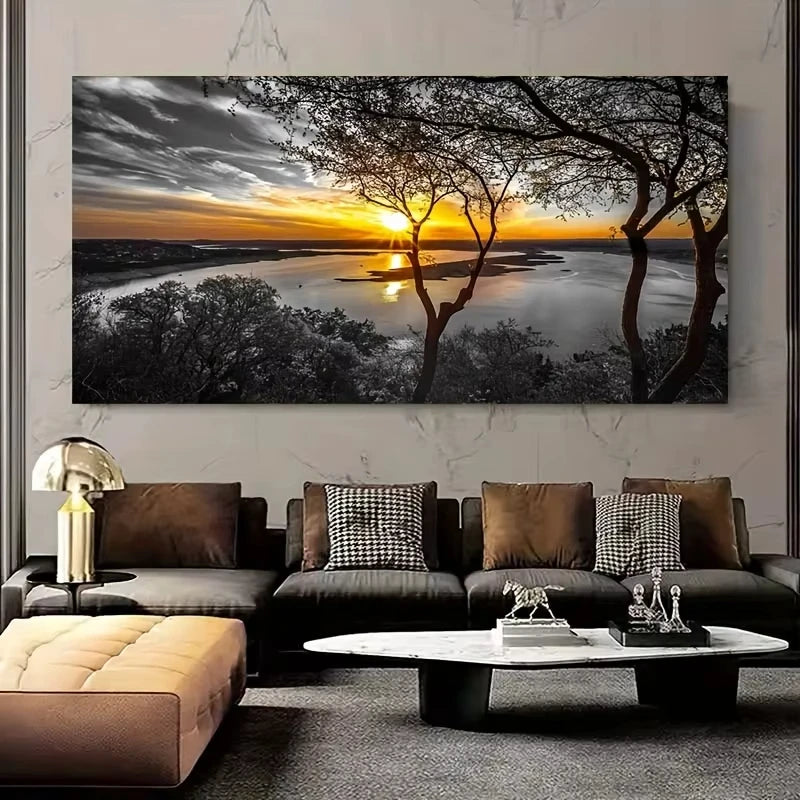 Nature Landscape Canvas Wall Art – Sunshine Forest Lake Print Landscape Canvas Print Peaceful Pleasures Health and Wellness ZLH2555 70x140cm No Frame